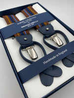 Albert Thurston for Cruciani & Bella Made in England 2 in 1 Adjustable Sizing 35 mm elastic braces Brown and Blue Stripes Y-Shaped Nickel Fittings #4864