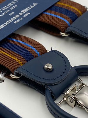 Albert Thurston for Cruciani & Bella Made in England 2 in 1 Adjustable Sizing 35 mm elastic braces Brown and Blue Stripes Y-Shaped Nickel Fittings #4864