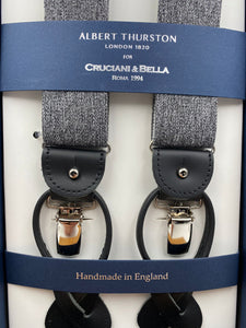 Albert Thurston for Cruciani & Bella Made in England 2 in 1 Adjustable Sizing 35 mm elastic braces Grey Plain Y-Shaped Nickel Fittings #4869
