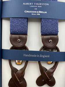 Albert Thurston for Cruciani & Bella Made in England 2 in 1 Adjustable Sizing 35 mm elastic braces Blue Denim Plain Y-Shaped Nickel Fittings #4870