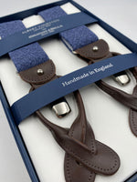 Albert Thurston for Cruciani & Bella Made in England 2 in 1 Adjustable Sizing 35 mm elastic braces Blue Denim Plain Y-Shaped Nickel Fittings #4870