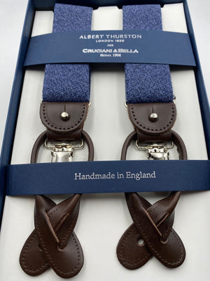 Albert Thurston for Cruciani & Bella Made in England 2 in 1 Adjustable Sizing 35 mm elastic braces Blue Denim Plain Y-Shaped Nickel Fittings #4870