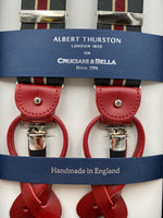 Albert Thurston for Cruciani & Bella Made in England 2 in 1 Adjustable Sizing 35 mm elastic braces Forest Green and Red Stripes Y-Shaped Nickel Fittings #4865