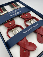 Albert Thurston for Cruciani & Bella Made in England 2 in 1 Adjustable Sizing 35 mm elastic braces Forest Green and Red Stripes Y-Shaped Nickel Fittings #4865