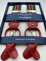 Albert Thurston for Cruciani & Bella Made in England 2 in 1 Adjustable Sizing 35 mm elastic braces Forest Green and Red Stripes Y-Shaped Nickel Fittings #4865