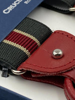Albert Thurston for Cruciani & Bella Made in England 2 in 1 Adjustable Sizing 35 mm elastic braces Forest Green and Red Stripes Y-Shaped Nickel Fittings #4865