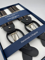 Albert Thurston for Cruciani & Bella Made in England 2 in 1 Adjustable Sizing 35 mm elastic braces Dark Brown and Black Stripes Y-Shaped Nickel Fittings #4866