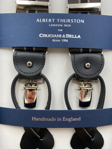 Albert Thurston for Cruciani & Bella Made in England 2 in 1 Adjustable Sizing 35 mm elastic braces Dark Brown and Black Stripes Y-Shaped Nickel Fittings #4866