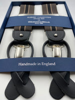 Albert Thurston for Cruciani & Bella Made in England 2 in 1 Adjustable Sizing 35 mm elastic braces Dark Brown and Black Stripes Y-Shaped Nickel Fittings #4866