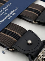 Albert Thurston for Cruciani & Bella Made in England 2 in 1 Adjustable Sizing 35 mm elastic braces Dark Brown and Black Stripes Y-Shaped Nickel Fittings #4866