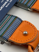 Albert Thurston for Cruciani & Bella Made in England 2 in 1 Adjustable Sizing 35 mm elastic braces Orange and Green Stripes Y-Shaped Nickel Fittings #4881