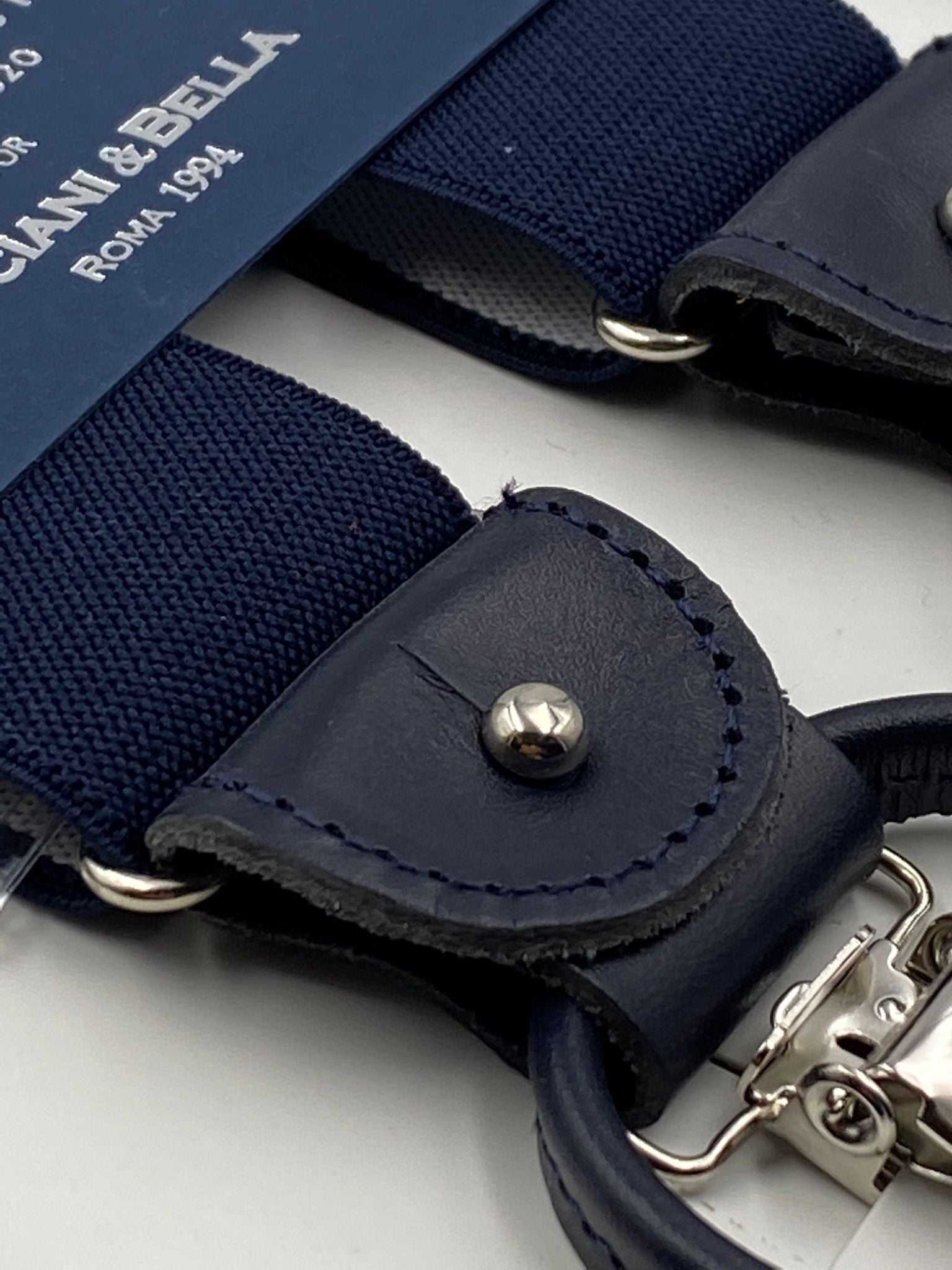 Albert Thurston for Cruciani & Bella Made in England 2 in 1 Adjustable Sizing 35 mm elastic braces Navy Blue Plain Y-Shaped Nickel Fittings #4886
