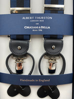 Albert Thurston for Cruciani & Bella Made in England 2 in 1 Adjustable Sizing 35 mm elastic braces Navy Blue abd Black Stripes Y-Shaped Nickel Fittings #4872
