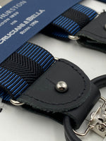 Albert Thurston for Cruciani & Bella Made in England 2 in 1 Adjustable Sizing 35 mm elastic braces Navy Blue abd Black Stripes Y-Shaped Nickel Fittings #4872