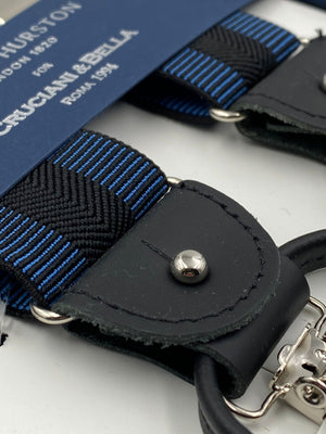 Albert Thurston for Cruciani & Bella Made in England 2 in 1 Adjustable Sizing 35 mm elastic braces Navy Blue abd Black Stripes Y-Shaped Nickel Fittings #4872