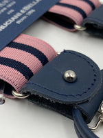 Albert Thurston for Cruciani & Bella Made in England 2 in 1 Adjustable Sizing 35 mm elastic braces Pink and Navy Blue Stripes Y-Shaped Nickel Fittings #4873