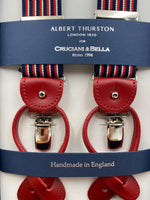 Albert Thurston for Cruciani & Bella Made in England 2 in 1 Adjustable Sizing 35 mm elastic braces Navy Blue, White and Red Stripes Y-Shaped Nickel Fittings #4867