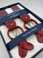 Albert Thurston for Cruciani & Bella Made in England 2 in 1 Adjustable Sizing 35 mm elastic braces Navy Blue, White and Red Stripes Y-Shaped Nickel Fittings #4867