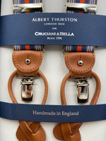 Albert Thurston for Cruciani & Bella Made in England 2 in 1 Adjustable Sizing 35 mm elastic braces Light Brown, Orange and Blue Stripes Y-Shaped Nickel Fittings #4874