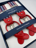 Albert Thurston for Cruciani & Bella Made in England 2 in 1 Adjustable Sizing 35 mm elastic braces Light Blue, Grey and Red Stripes Y-Shaped Nickel Fittings #4875