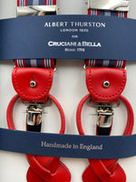 Albert Thurston for Cruciani & Bella Made in England 2 in 1 Adjustable Sizing 35 mm elastic braces Light Blue, Grey and Red Stripes Y-Shaped Nickel Fittings #4875