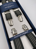 Albert Thurston for Cruciani & Bella Made in England Clip on Adjustable Sizing 25 mm elastic braces Green and Beige Stripes X-Shaped Nickel Fittings Size: L #4844