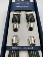 Albert Thurston for Cruciani & Bella Made in England Clip on Adjustable Sizing 25 mm elastic braces Green and Beige Stripes X-Shaped Nickel Fittings Size: L #4844