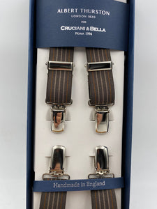 Albert Thurston for Cruciani & Bella Made in England Clip on Adjustable Sizing 25 mm elastic braces Brown and Orange Stripes X-Shaped Nickel Fittings Size: L #4846