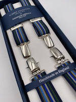 Albert Thurston for Cruciani & Bella Made in England Clip on Adjustable Sizing 25 mm elastic braces Multicolor Stripes X-Shaped Nickel Fittings Size: L #4847