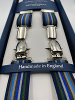 Albert Thurston for Cruciani & Bella Made in England Clip on Adjustable Sizing 25 mm elastic braces Multicolor Stripes X-Shaped Nickel Fittings Size: L #4847