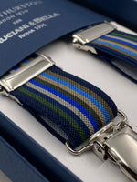 Albert Thurston for Cruciani & Bella Made in England Clip on Adjustable Sizing 25 mm elastic braces Multicolor Stripes X-Shaped Nickel Fittings Size: L #4847