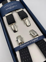 Albert Thurston for Cruciani & Bella Made in England Clip on Adjustable Sizing 25 mm elastic braces Black whit White Dots X-Shaped Nickel Fittings Size: L #4122
