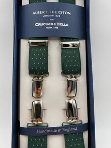 Albert Thurston for Cruciani & Bella Made in England Clip on Adjustable Sizing 25 mm elastic braces Green whit White Dots X-Shaped Nickel Fittings Size: L #4836