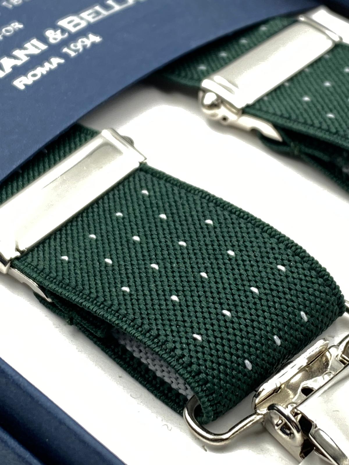 Albert Thurston for Cruciani & Bella Made in England Clip on Adjustable Sizing 25 mm elastic braces Green whit White Dots X-Shaped Nickel Fittings Size: L #4836