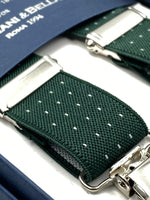 Albert Thurston for Cruciani & Bella Made in England Clip on Adjustable Sizing 25 mm elastic braces Green whit White Dots X-Shaped Nickel Fittings Size: L #4836