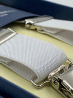 Albert Thurston for Cruciani & Bella Made in England Clip on Adjustable Sizing 25 mm elastic braces White Plain Color X-Shaped Nickel Fittings Size: L #2350