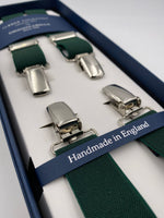 Albert Thurston for Cruciani & Bella Made in England Clip on Adjustable Sizing 25 mm elastic braces Green Plain Color X-Shaped Nickel Fittings Size: L #4851