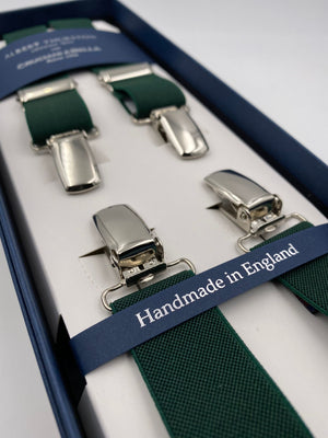 Albert Thurston for Cruciani & Bella Made in England Clip on Adjustable Sizing 25 mm elastic braces Green Plain Color X-Shaped Nickel Fittings Size: L #4851