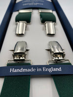 Albert Thurston for Cruciani & Bella Made in England Clip on Adjustable Sizing 25 mm elastic braces Green Plain Color X-Shaped Nickel Fittings Size: L #4851