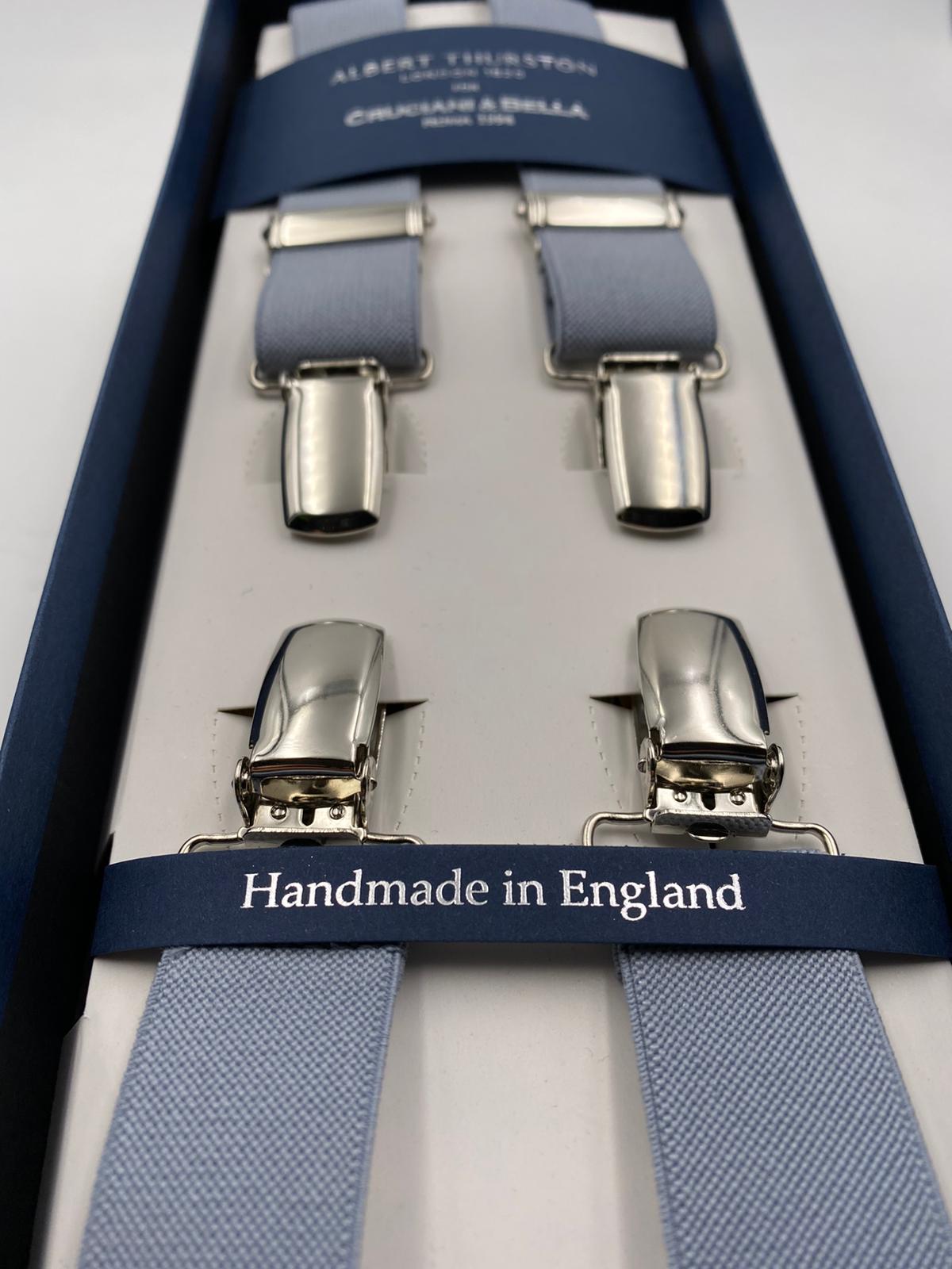 Albert Thurston for Cruciani & Bella Made in England Clip on Adjustable Sizing 25 mm elastic braces Grey Plain Color X-Shaped Nickel Fittings Size: L #4855