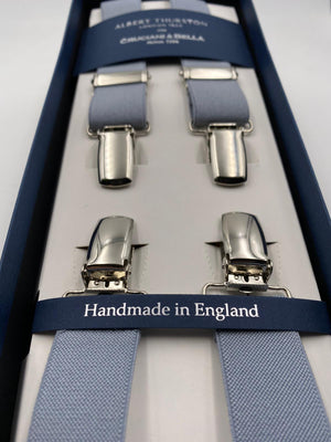 Albert Thurston for Cruciani & Bella Made in England Clip on Adjustable Sizing 25 mm elastic braces Grey Plain Color X-Shaped Nickel Fittings Size: L #4855