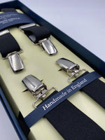 Albert Thurston for Cruciani & Bella Made in England Clip on Adjustable Sizing 25 mm elastic braces Black Plain Color X-Shaped Nickel Fittings Size: L #4852