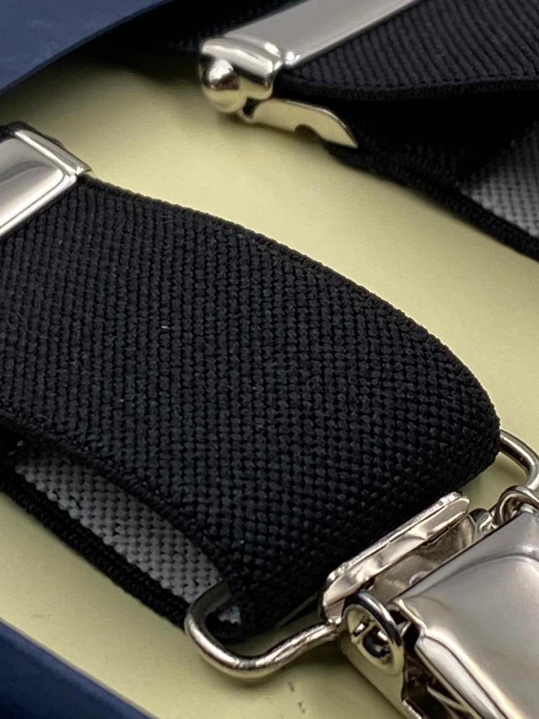 Albert Thurston for Cruciani & Bella Made in England Clip on Adjustable Sizing 25 mm elastic braces Black Plain Color X-Shaped Nickel Fittings Size: L #4852