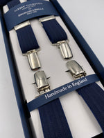 Albert Thurston for Cruciani & Bella Made in England Clip on Adjustable Sizing 25 mm elastic braces Navy Blue Harringbone Plain Color X-Shaped Nickel Fittings Size: L #4839