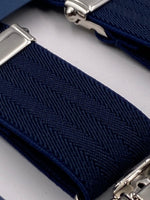 Albert Thurston for Cruciani & Bella Made in England Clip on Adjustable Sizing 25 mm elastic braces Navy Blue Harringbone Plain Color X-Shaped Nickel Fittings Size: L #4839