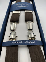 Albert Thurston for Cruciani & Bella Made in England Clip on Adjustable Sizing 25 mm elastic braces Brown Harringbone Plain Color X-Shaped Nickel Fittings Size: L #4841
