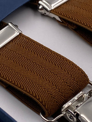 Albert Thurston for Cruciani & Bella Made in England Clip on Adjustable Sizing 25 mm elastic braces Mustard Harringbone Plain Color X-Shaped Nickel Fittings Size: L #4842