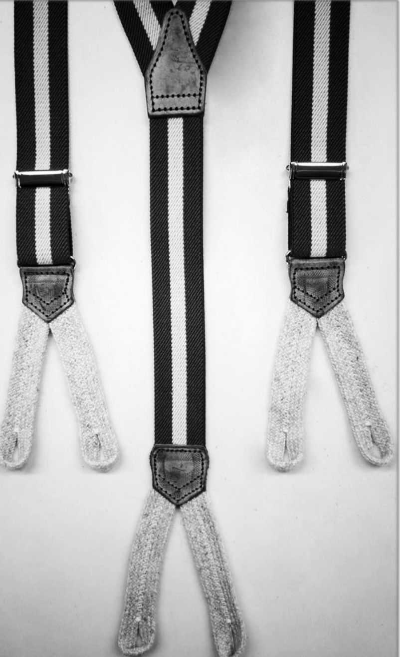 Albert Thurston - Elastic Braces - 25 mm - Grey, Blue and White Stripes #5667