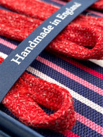 Albert Thurston for Cruciani & Bella Made in England Adjustable Sizing 40 mm Woven Barathea  Midnight blue, Red and Pink stripe braces Braid ends Y-Shaped Nickel Fittings Size: XL #4532