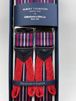 Albert Thurston for Cruciani & Bella Made in England Adjustable Sizing 40 mm Woven Barathea  Midnight blue, Red and Pink stripe braces Braid ends Y-Shaped Nickel Fittings Size: XL #4532